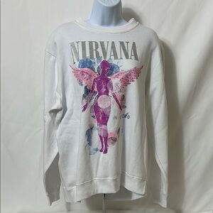 Nirvana White Graphic Front Pullover Sweatshirt Long Sleeve Women’s XS Band Top